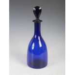 A George III Bristol blue glass decanter and stopper, 29.5cm high.