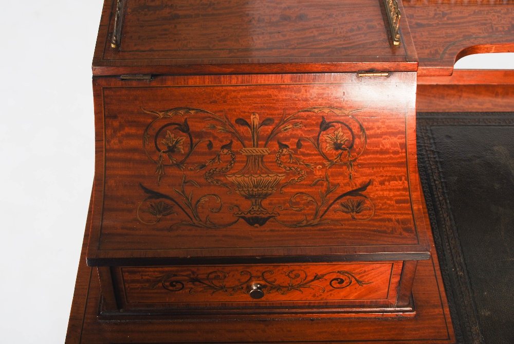 A late 19th century satinwood and marquetry inlaid desk by Maple & Co., the rectangular top with - Image 8 of 14