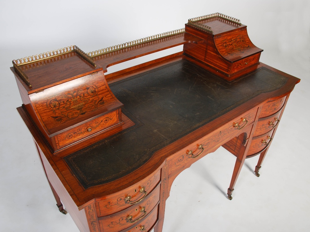 A late 19th century satinwood and marquetry inlaid desk by Maple & Co., the rectangular top with - Image 3 of 14