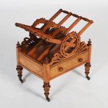 A 19th century rosewood Canterbury, the rectangular top with four divisions above a single frieze