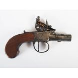 An early 19th century flintlock muff pistol, Bate, London, with walnut butt, overall 15.5cm long.