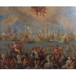 17th/ 18th century British School Maritime scene with the gathering of the Fleet oil on canvas