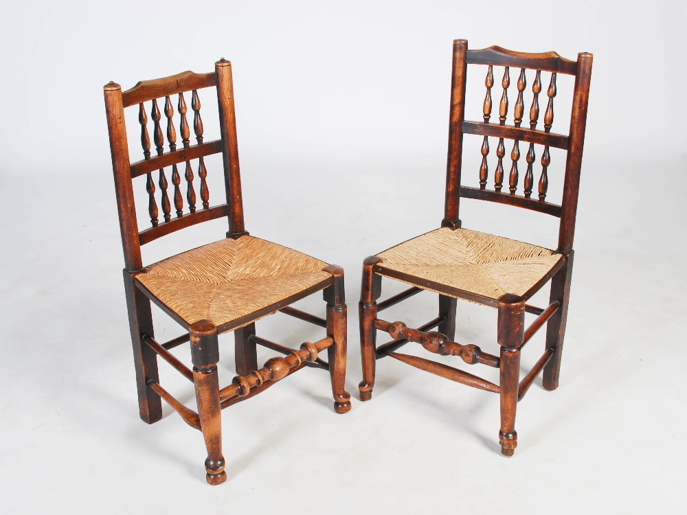 A set of eight 19th century ash Lancashire spindle back dining chairs, with woven rush seats, - Image 3 of 10