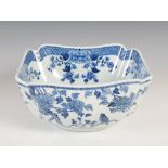 A Chinese blue and white porcelain rectangular shaped bowl, Qing Dynasty, decorated with peony and