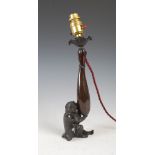 A Japanese bronze figure group of monkey holding a gourd converted to a table lamp, Meiji Period,