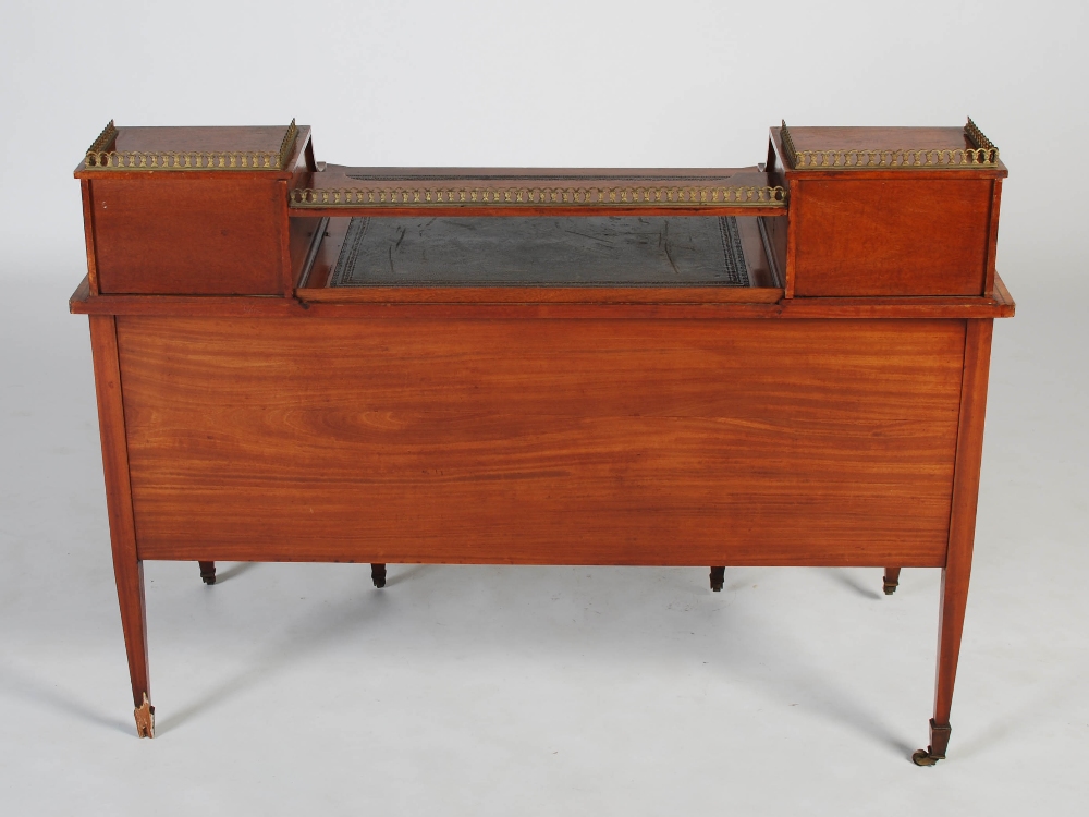 A late 19th century satinwood and marquetry inlaid desk by Maple & Co., the rectangular top with - Image 10 of 14