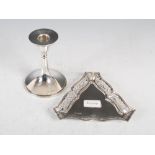An Edwardian silver and enamel 'Greetings' tray, Sheffield, 1909, makers mark of AR, triangular