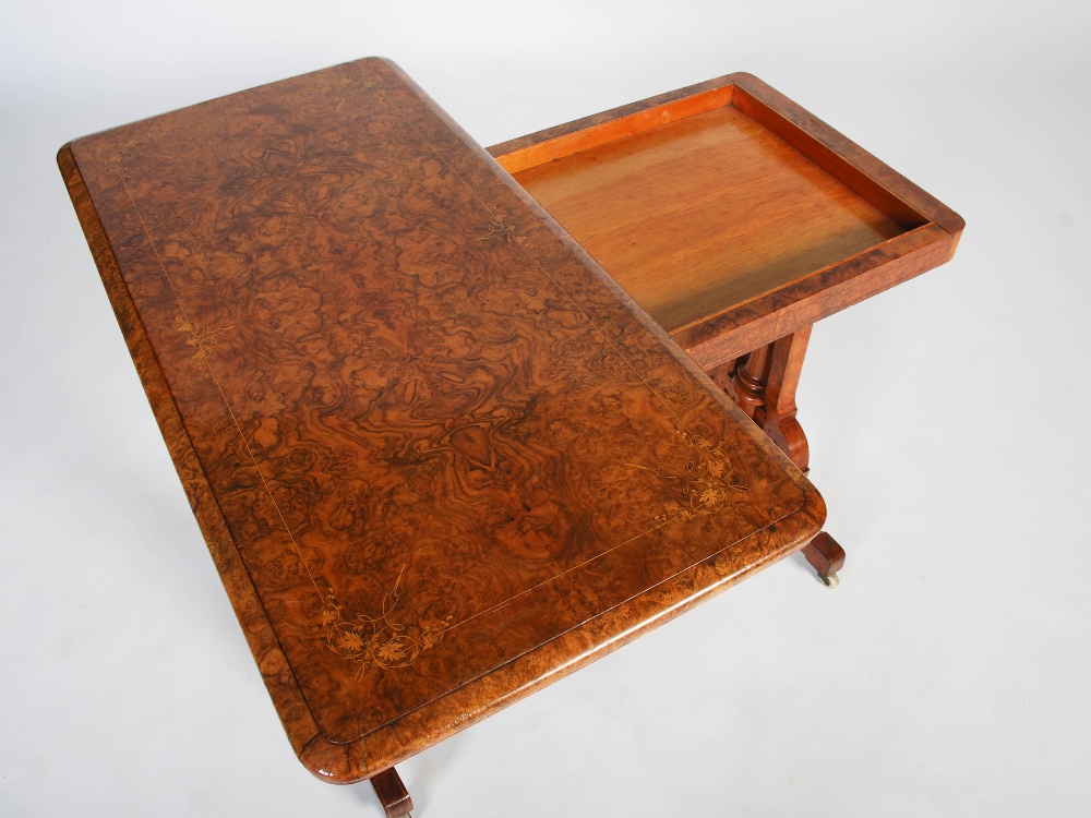 A Victorian walnut and marquetry inlaid card table, the hinged rectangular top with a moulded edge - Image 6 of 9