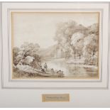 Francis Oliver Finch (1817-1862) River landscape with figure watercolour 10.5cm x 14cm