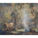 George Pontin (late 19th/ early 20th century) Gypsy encampment watercolour, signed and dated '38