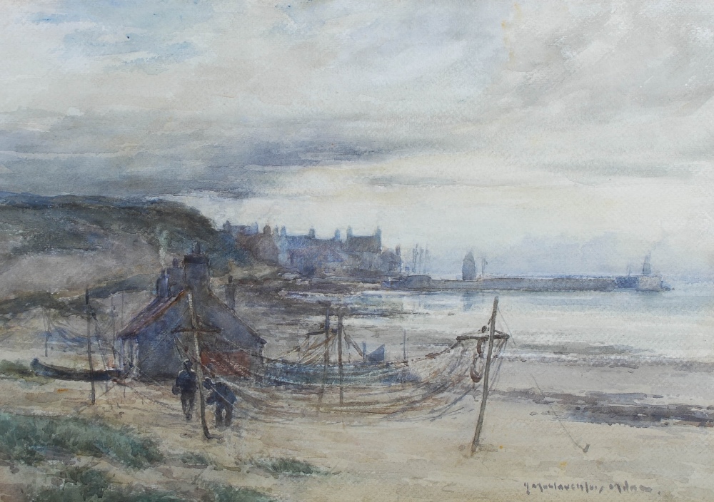 AR John Maclauchlan Milne RSA (1886-1957) Coastal scene, tending the nets watercolour. signed