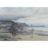 AR John Maclauchlan Milne RSA (1886-1957) Coastal scene, tending the nets watercolour. signed