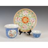A group of Chinese porcelain, Qing Dynasty and later, to include; a blue and white jardiniere