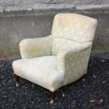 Attributed to Howard & Sons, a mahogany armchair, with original H & S ticking and loose cushion