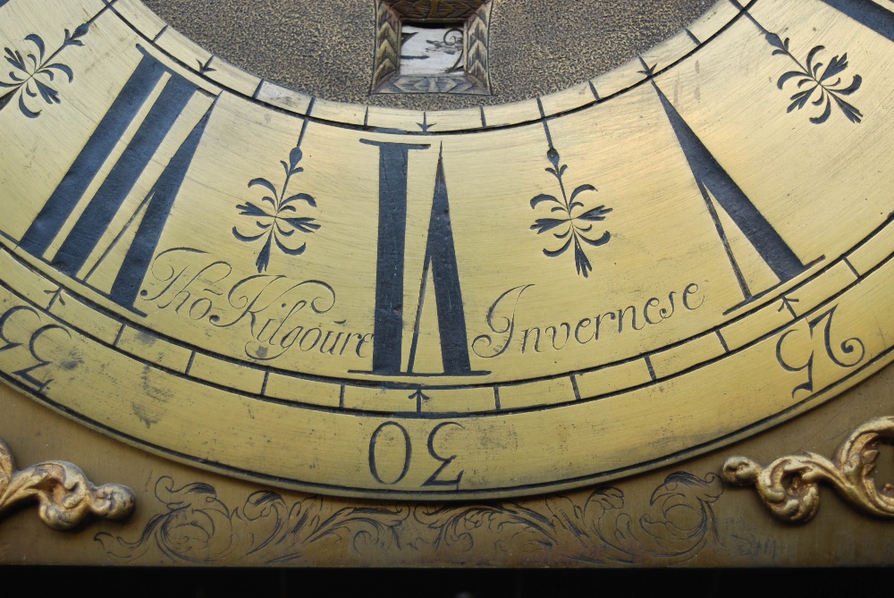 An 18th century and later oak longcase clock, Tho. Kilgoure, Invernese, the brass dial and brass - Image 4 of 11