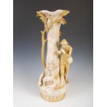 A Royal Dux porcelain vase, of organic form decorated with shepherd and sheep, applied triangle