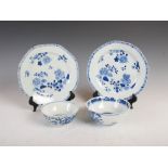 A group of Chinese blue and white porcelain, Qing Dynasty, comprising; a dragon bowl, with four