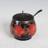 Pomegranate, a Moorcroft pottery preserve jar, with electroplated cover and spoon, impressed