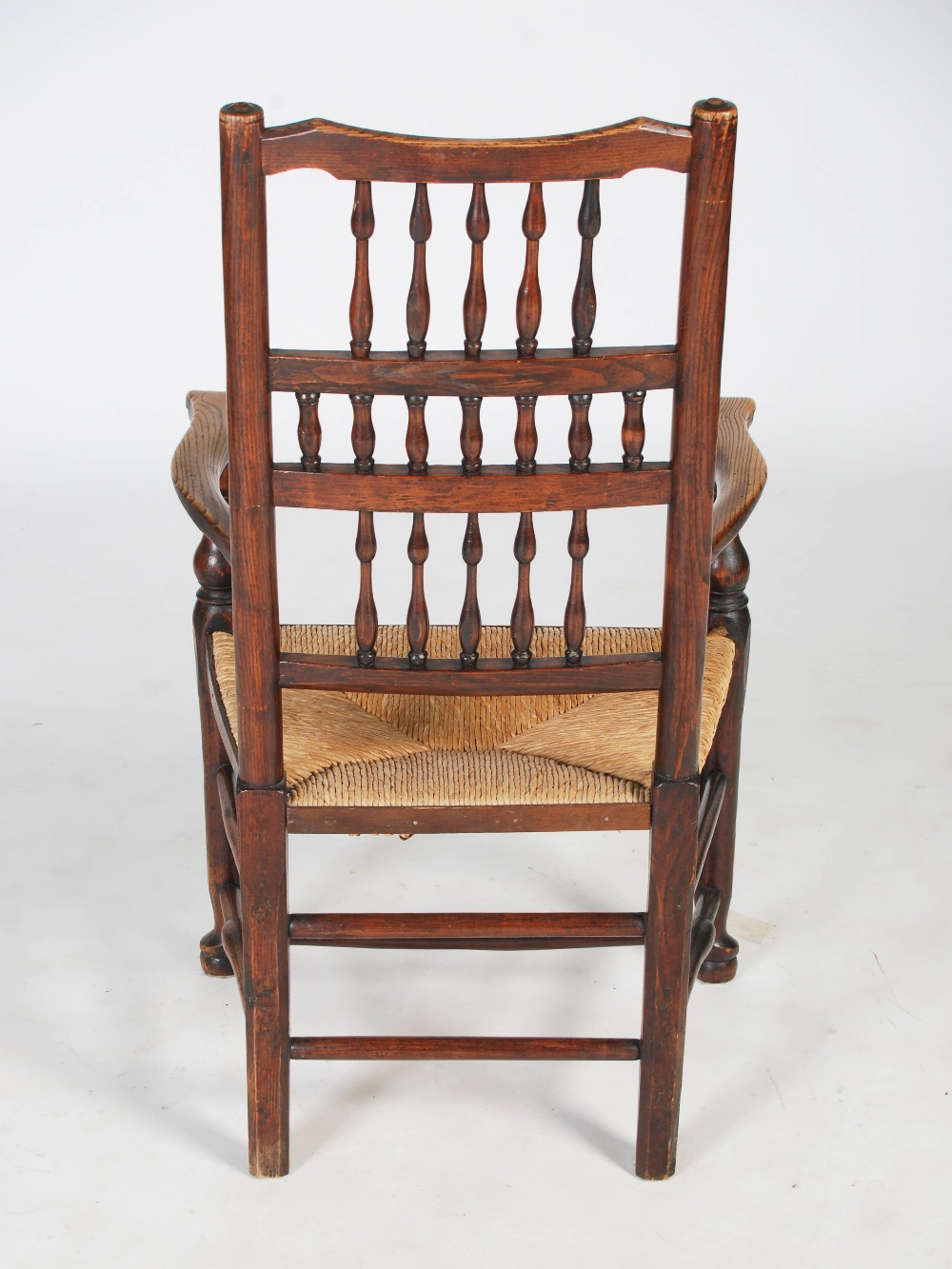 A set of eight 19th century ash Lancashire spindle back dining chairs, with woven rush seats, - Image 6 of 10