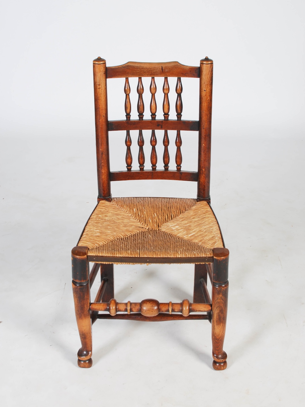 A set of eight 19th century ash Lancashire spindle back dining chairs, with woven rush seats, - Image 2 of 10