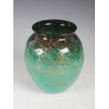 A Monart vase, shape HF, mottled black and green with gold inclusions, 17.5cm high.