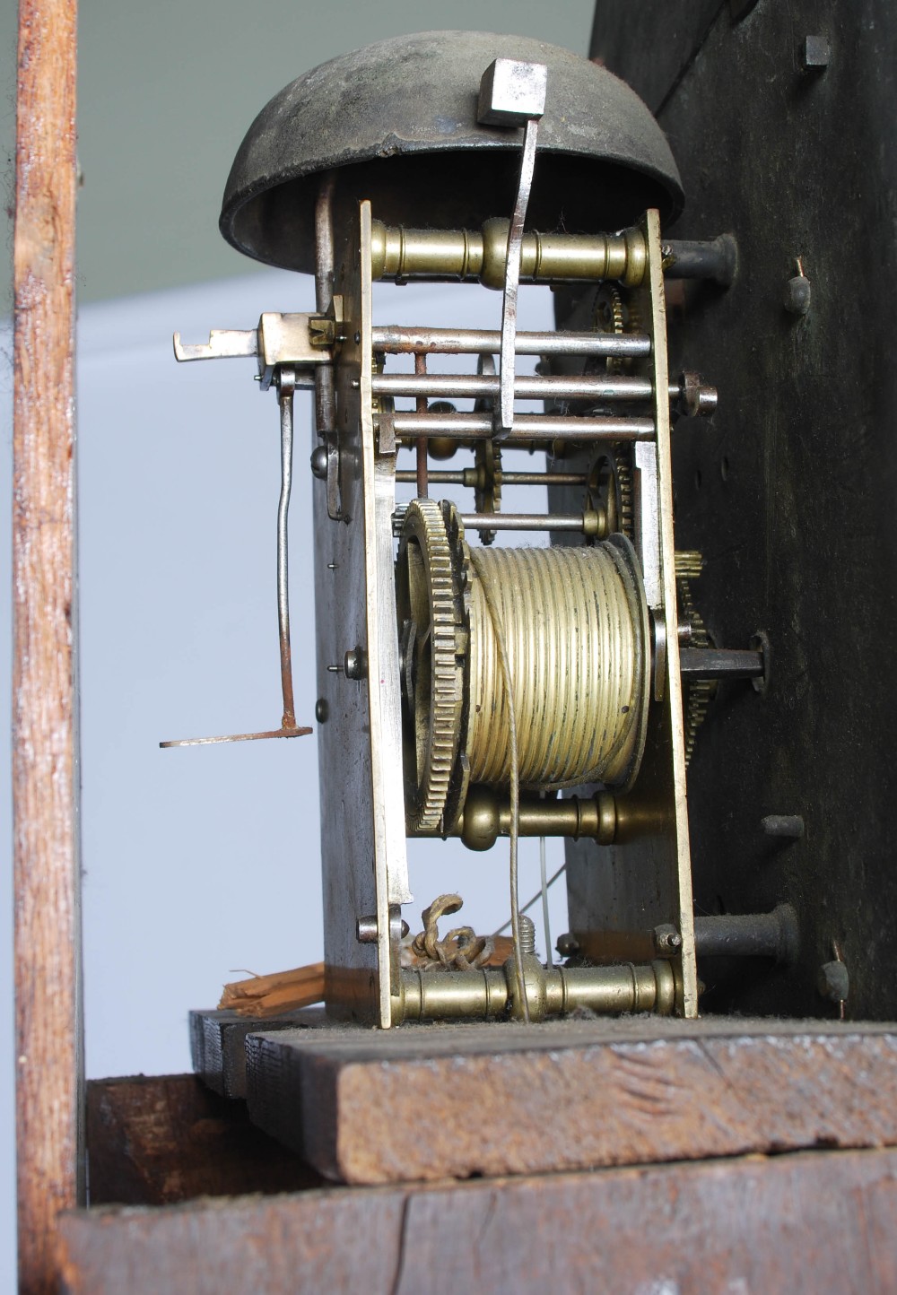 A George III red lacquer longcase clock, unsigned, the brass dial with Roman numerals, the twin - Image 6 of 14