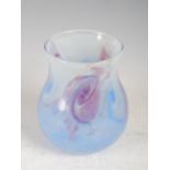 A small Monart vase, shape SA, mottled blue and purple with gold inclusions and three typical