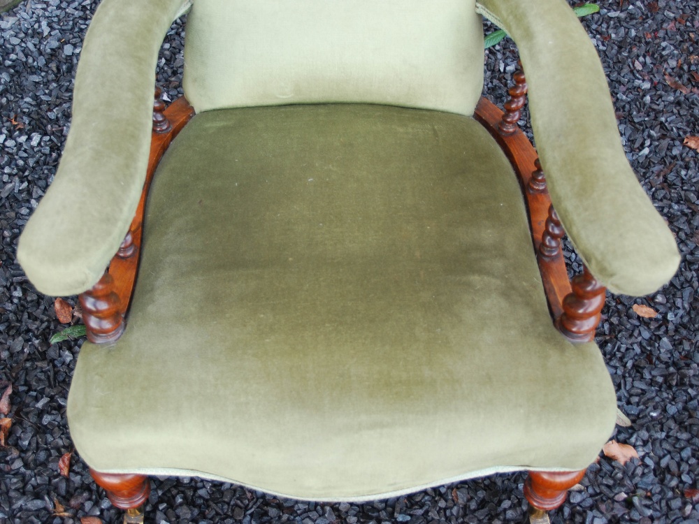 A Victorian walnut armchair, the velvet upholstered back, arms and seat raised on tapered - Image 2 of 7