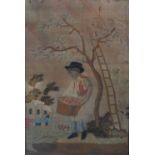 A pair of late 18th/ early 19th century silk work and stump work pictures, depicting a boy