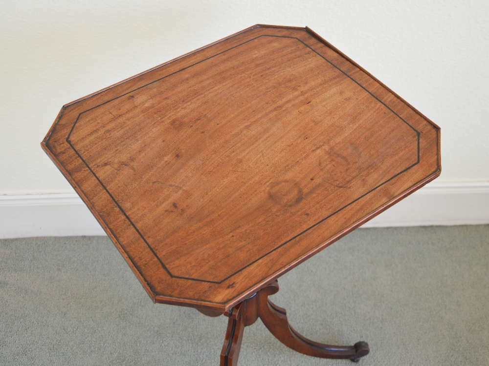 A George III mahogany and ebony lined snap top occasional table, the hinged octagonal top with a - Image 2 of 5