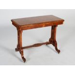 A Victorian walnut and marquetry inlaid card table, the hinged rectangular top with a moulded edge