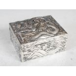 A Chinese electroplated cigarette box, late 19th/ early 20th century, decorated with dragon and