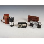 A vintage Leica camera, No. 281204, and assorted accessories, with Leitz Summar f=5cm 1:2 No.