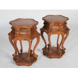 A pair of Chinese Chicken Wing wood (Jichimu) hexagonal shaped jardiniere stands, Qing Dynasty,