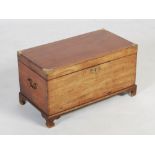 A 19th century George III style mahogany and brass bound coffer, the hinged rectangular top with