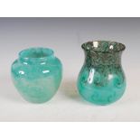 Two Monart vases, shape A and shape SA, the shape A vase mottled blue and green, 13.5cm high, the