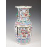 A Chinese porcelain famille rose Canton vase, Qing Dynasty, decorated with rectangular shaped panels