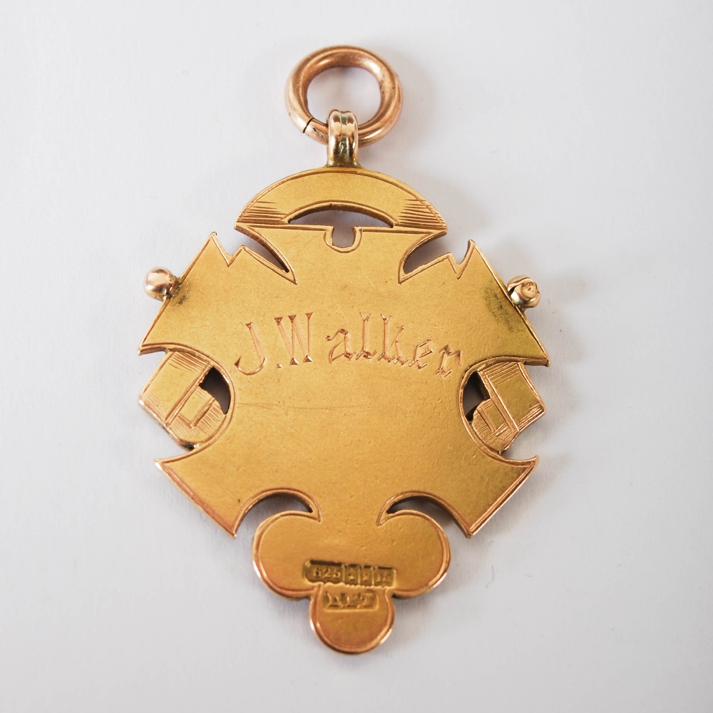 A 15ct gold and enamel Scottish English League 1904 football medal, in fitted cased inscribed on the - Image 6 of 8