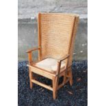 A late 19th/early 20th century Orkney chair, with drop in woven seat, raised on tapered square
