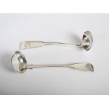 Two early 19th century Scottish Provincial silver ladles, comprising; one fiddle pattern, makers