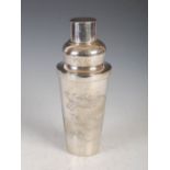 A Chinese white metal cocktail shaker, late 19th/ early 20th century, with engraved decoration of