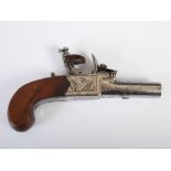 An early 19th century flintlock muff pistol, Richards, London, with cylindrical barrel, folding