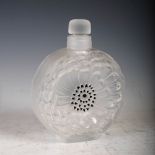 A Lalique frosted glass scent bottle and stopper, moulded in the form of a flower, with black