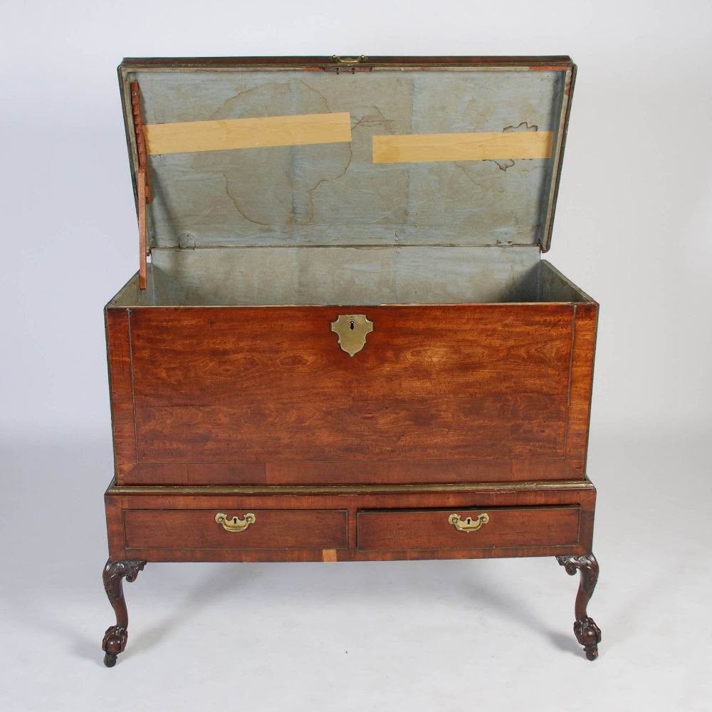 A George III mahogany and brass bound chest on stand, the rectangular chest with brass inlaid - Image 8 of 10