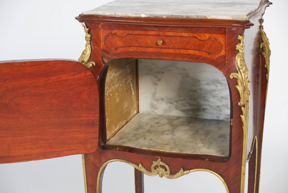 A pair of late 19th century French kingwood, marquetry and ormolu mounted bedside commodes in the - Image 8 of 9