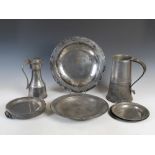 A collection of 18th century and later pewter, comprising; a flagon inscribed 'DALGETY COMMWNION