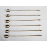 A set of six Continental white metal apostle spoons, with elongated tapered twisted terminals and