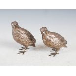 A pair of mid 20th century Continental silver Quail, modelled standing, import marks, stamped .925