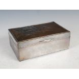 A white metal mounted Japanese rectangular shaped box and cover, late 19th/early 20th century, the