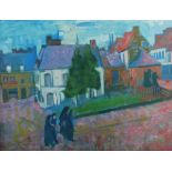 A. Robertson (early 20th century) Northern European town scene oil on board, signed lower middle